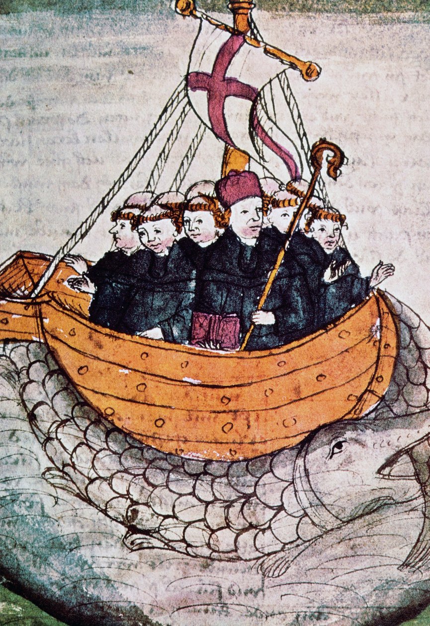 St Brendan på en val, miniatyr från en tysk manuskriptöversättning av Unknown artist