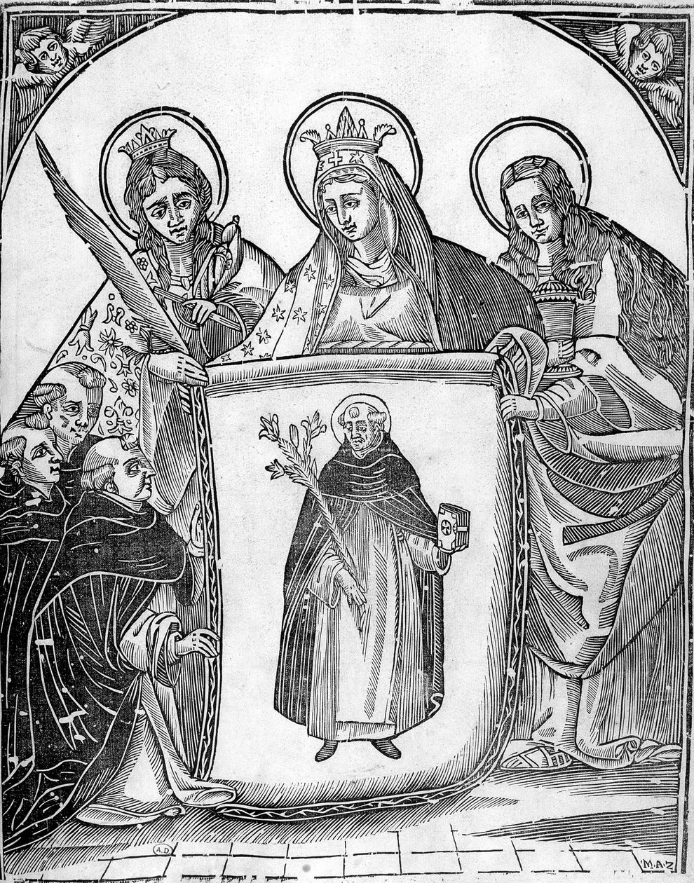 St Thomas av Aquino omgiven av helgon. av Unknown artist