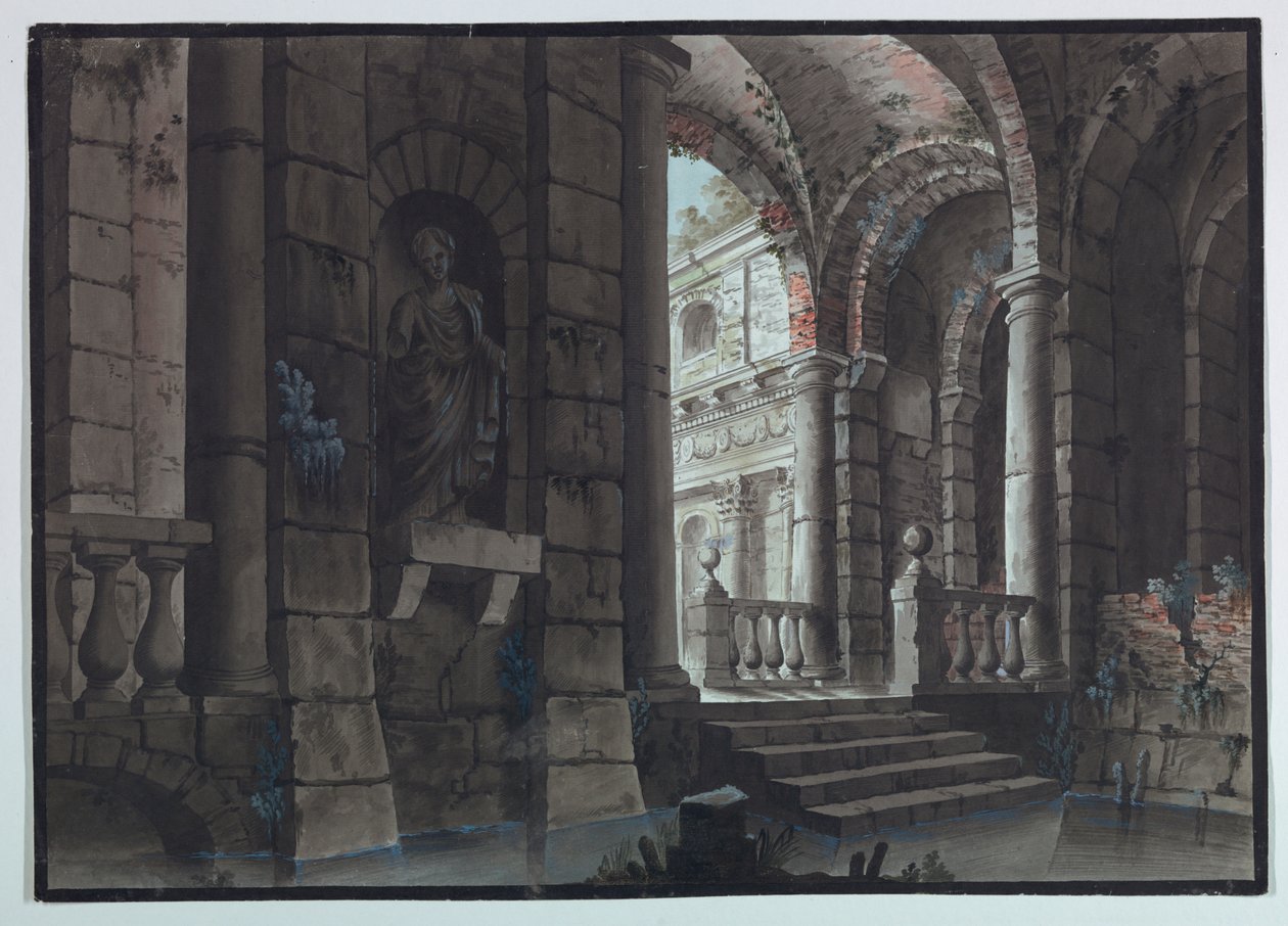 Scendesign, antika ruiner, interiör av Unknown artist