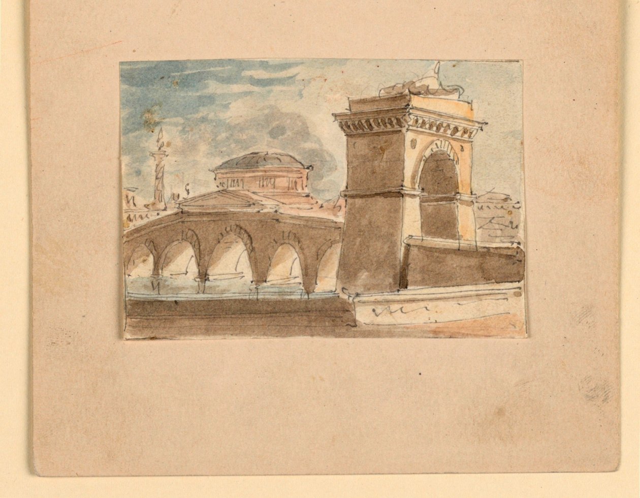 Scendesign, bro över vatten av Unknown artist