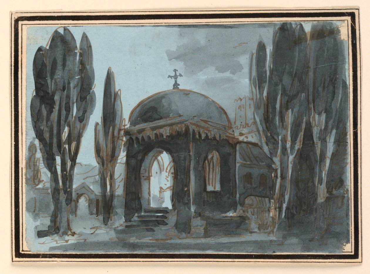 Scenografi, kapell på kyrkogården av Unknown artist