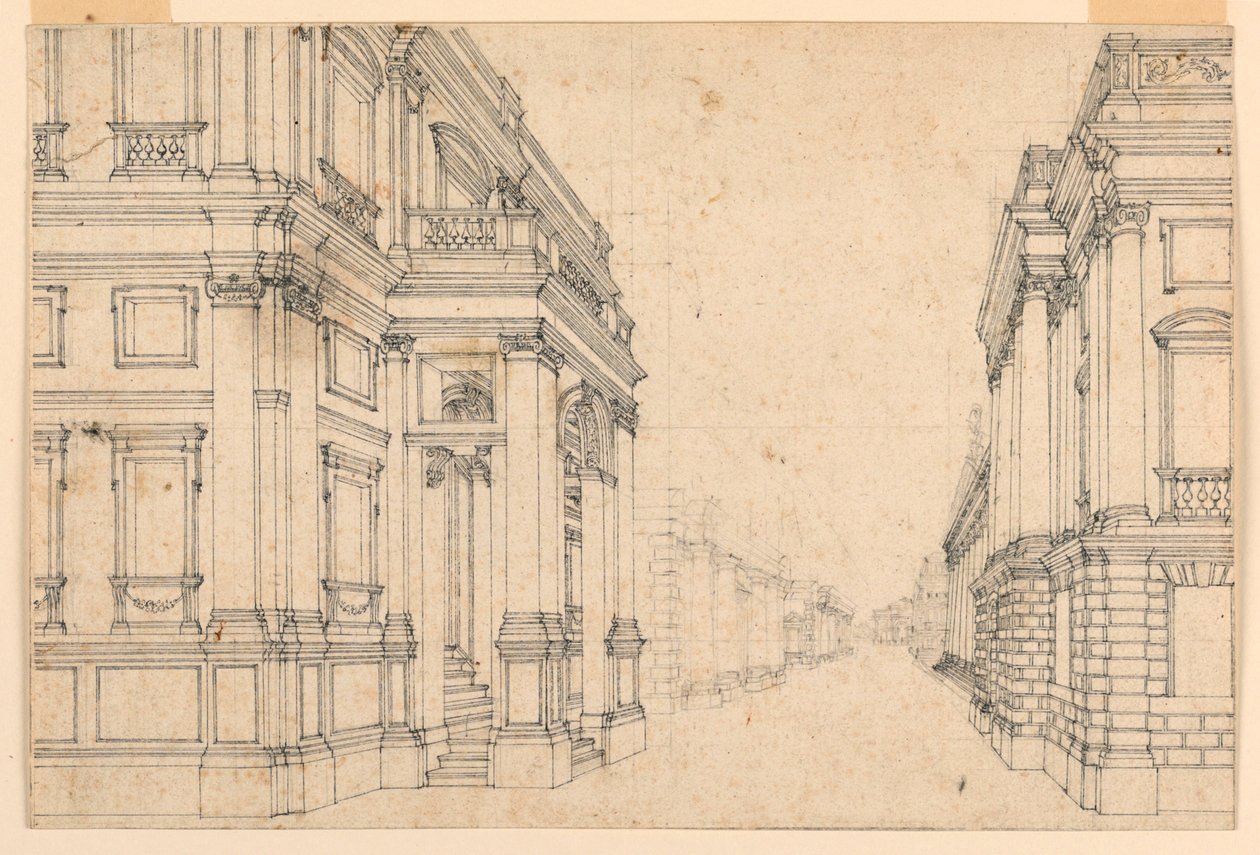 Scenografi: Stadsgata med palats av Unknown artist