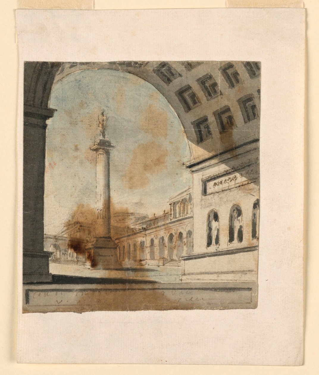 Scenografi, kolumn med monument på toppen av Unknown artist