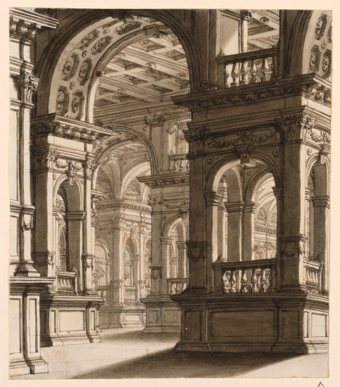 Scendesign, interiör av renässansportik av Unknown artist