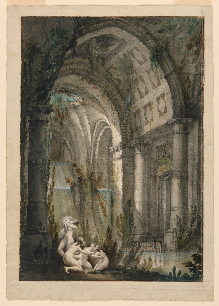 Scenografi, nymfer som badar i grottan av Unknown artist