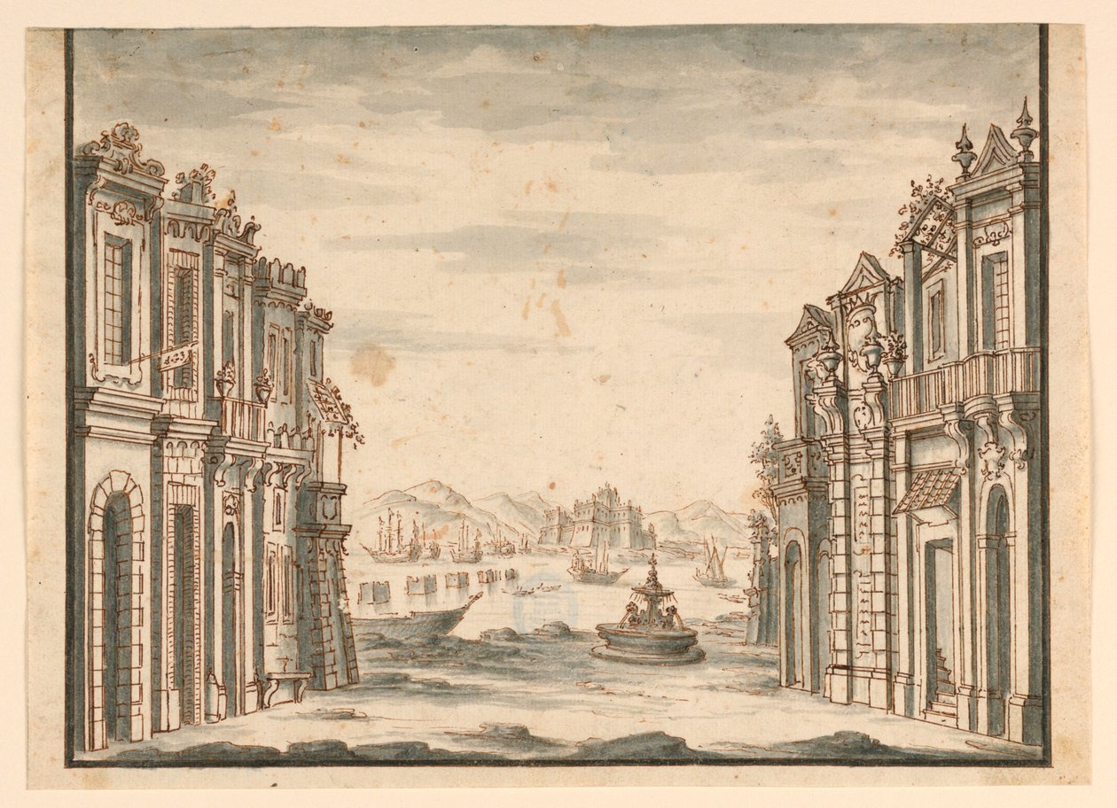 Scenografi, utsikt över staden av Unknown artist