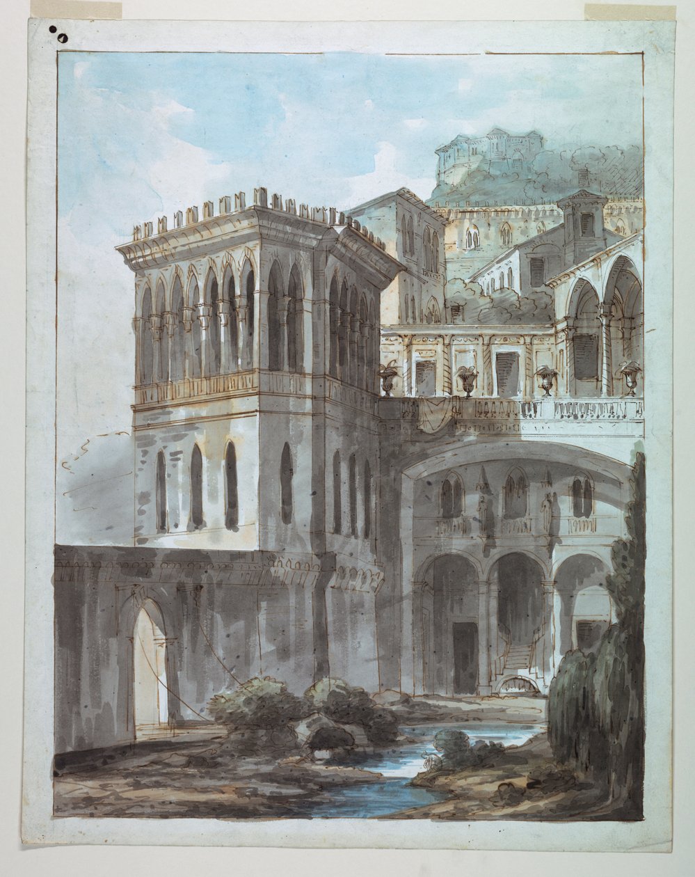 Scenografi, utsikt över staden på sluttningen av Unknown artist
