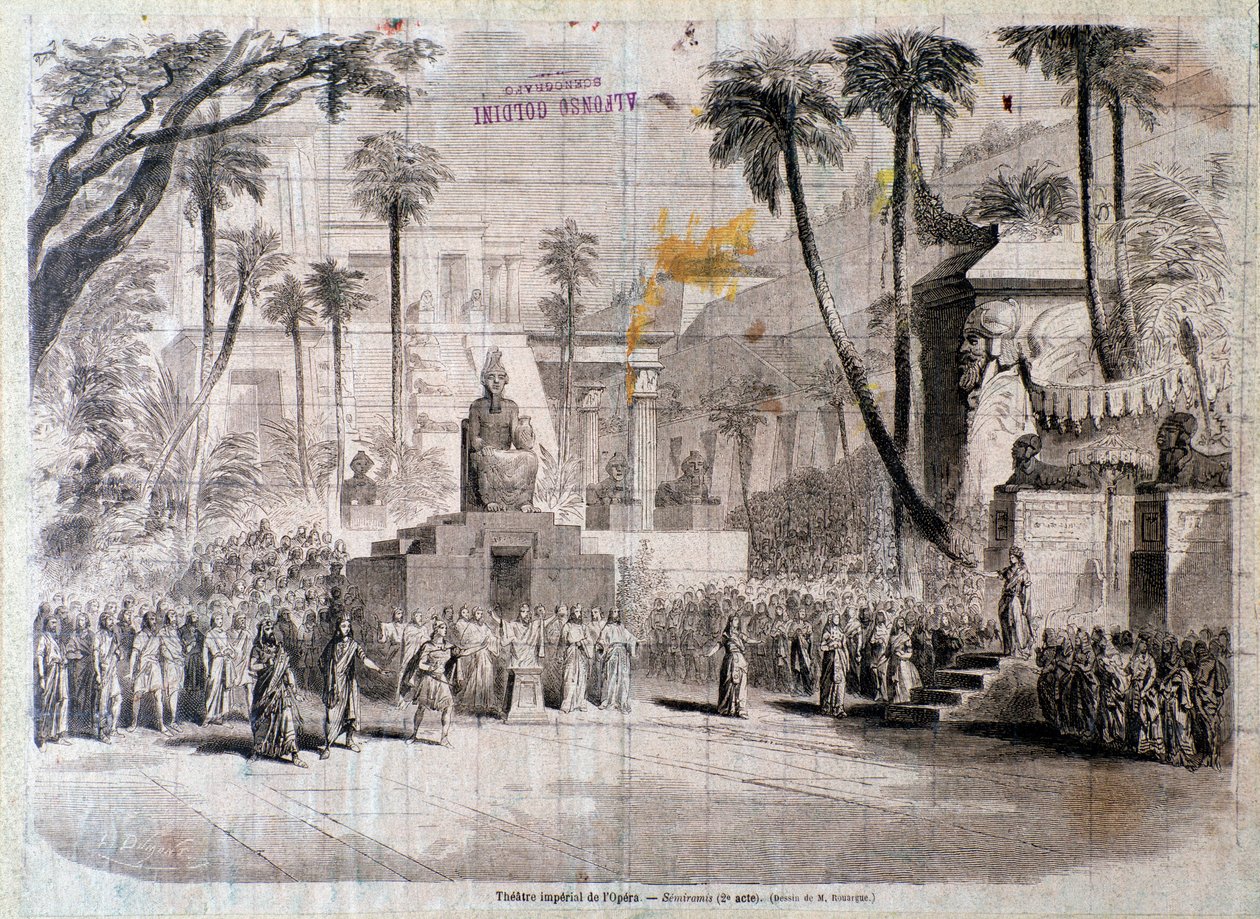 Scenen för andra akten av Semiramide, opera av Gioacchino Rossini av Unknown artist