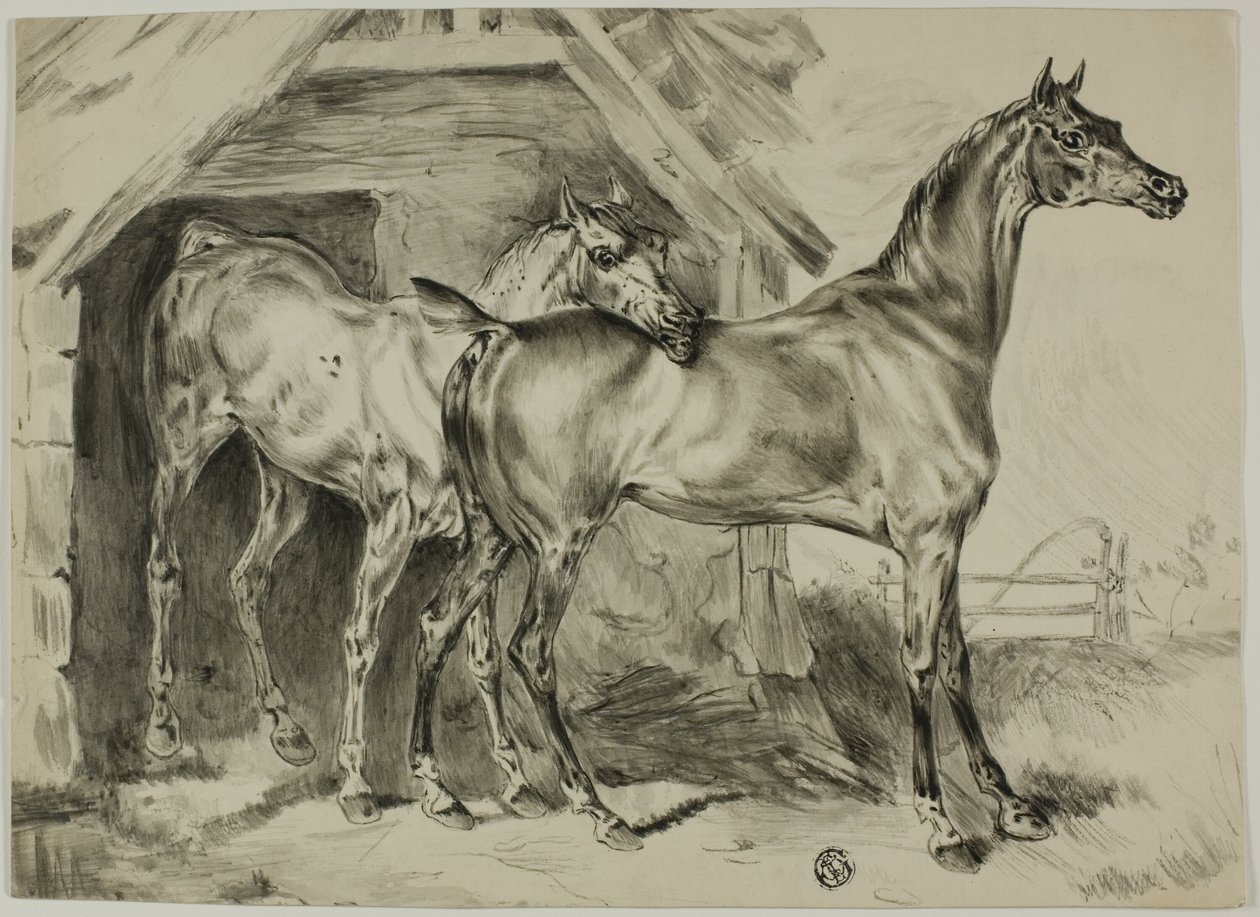 Stående sto och hingst av Unknown artist