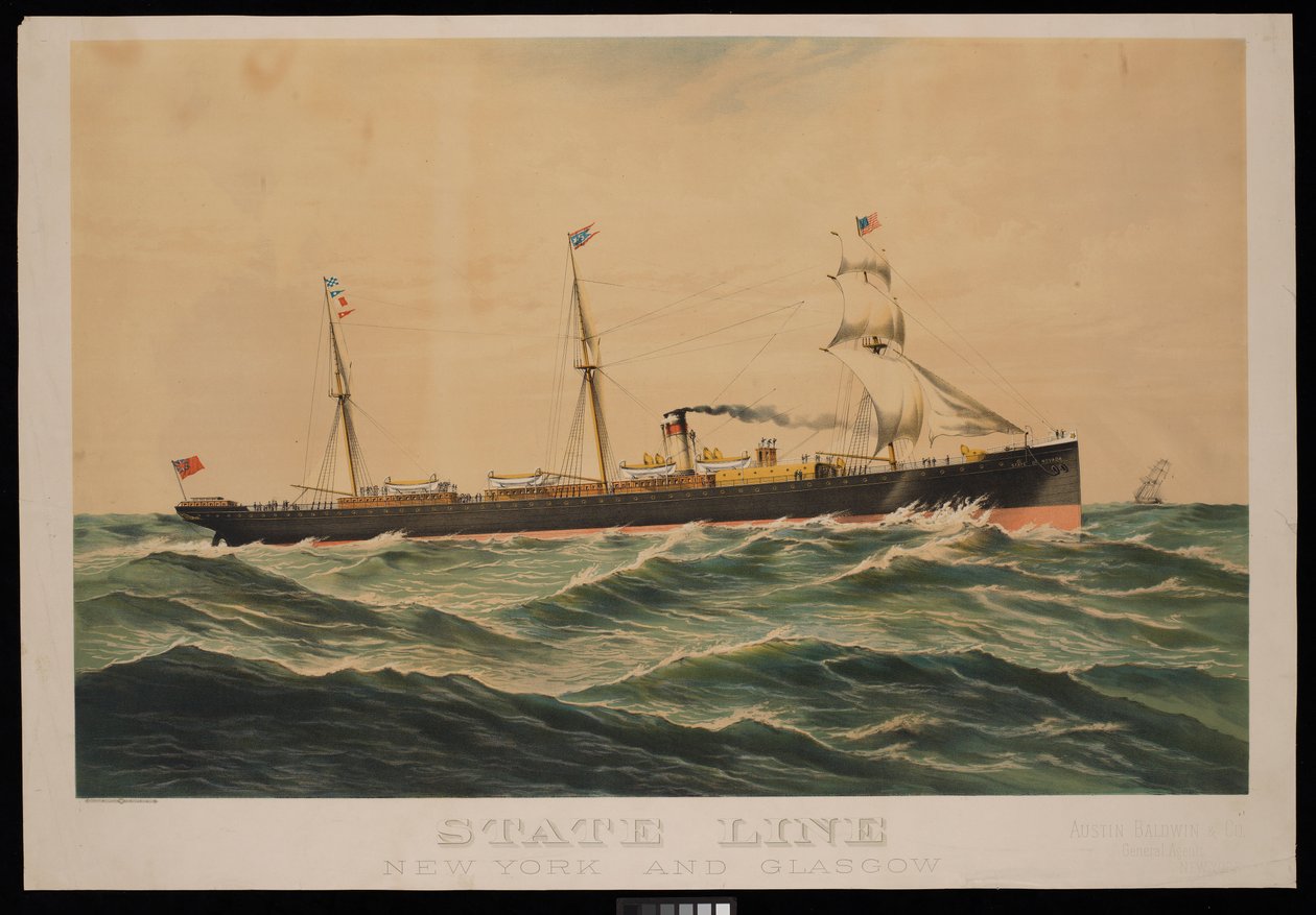 State Line New York och Glasgow, Austin Baldwin  Co General Agents New York (kromolitografi) av Unknown artist