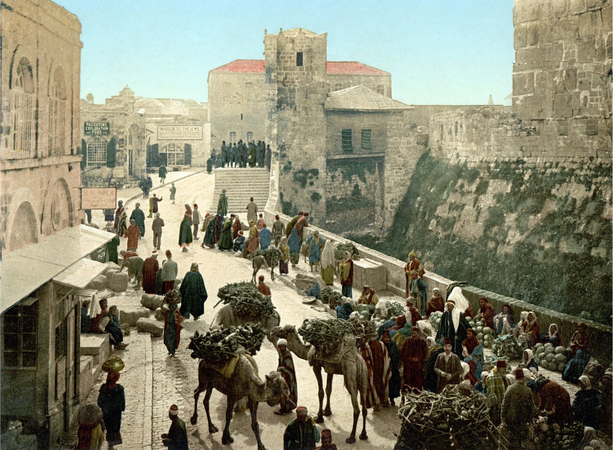 Gatan i Davids torn, basaren. Jerusalem. Photochrome sd. mellan 1890-1900. av Unknown artist