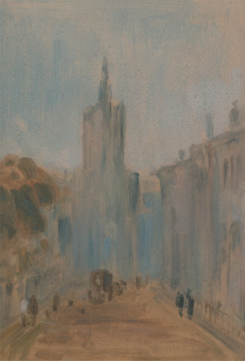Gata med kyrka och figurer av Unknown artist