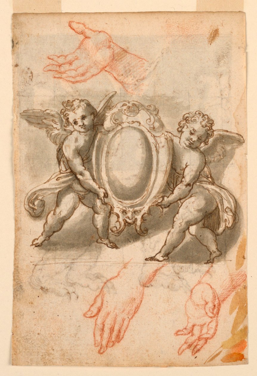 Studier av händer och Putti med en skylt av Unknown artist