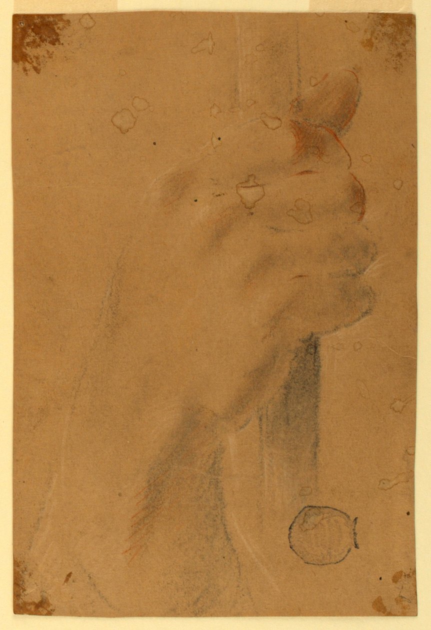 Studie: En mans högra hand runt en pinne av Unknown artist