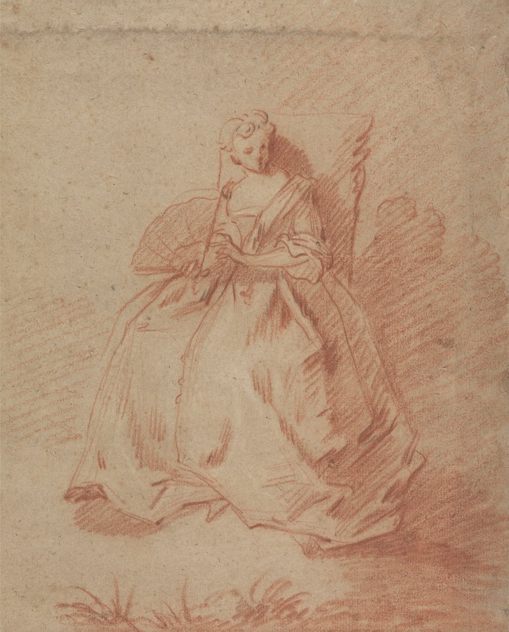 Studie av en sittande kvinna som håller en fläkt av Unknown artist