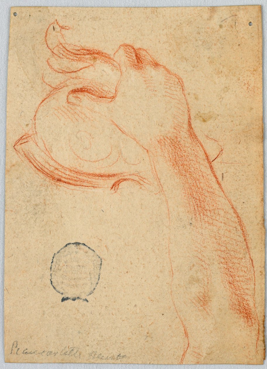 Studie av höger underarm på en kvinna som håller en antik hjälm av Unknown artist