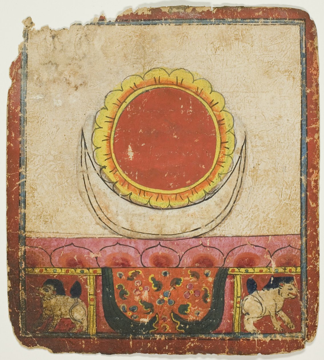 Sol, måne och lotus på lejonets tron, från en uppsättning initieringskort (Tsakali) av Unknown artist