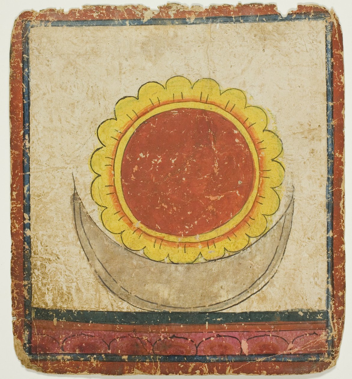 Sol, måne och lotus på lotustronen, från en uppsättning initieringskort (Tsakali) av Unknown artist