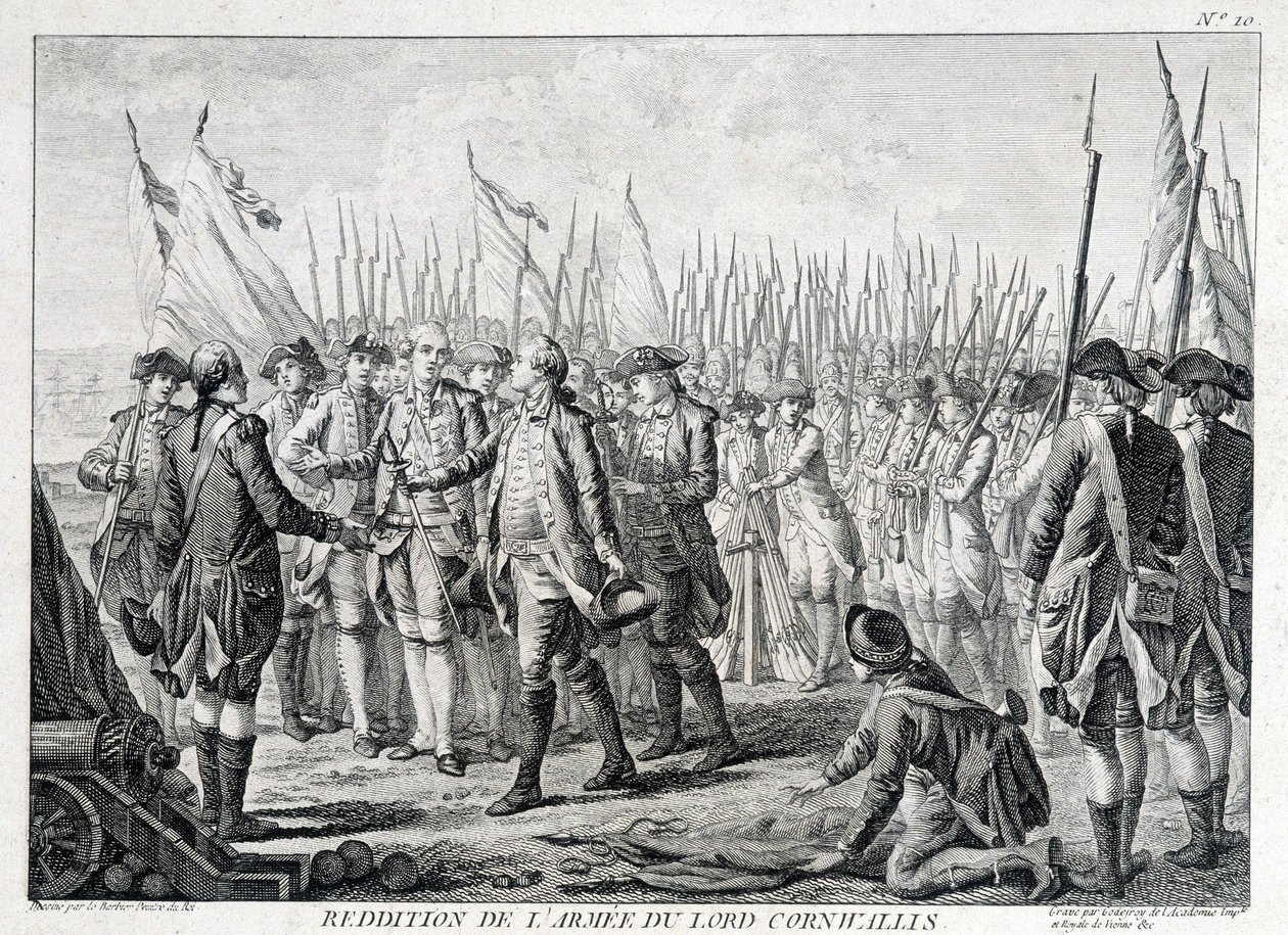 Överlämnande av Lord Cornwallis (1738 - 1805) brittiska armé till Amerika den 19 oktober 1781. av Unknown artist