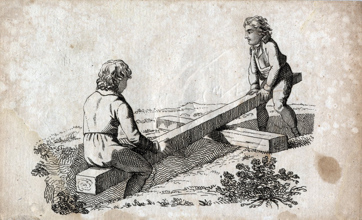 Gunga: två barn på rumptejp (rumptejp) Gravyr sent 1700-tal. Privat samling. av Unknown artist