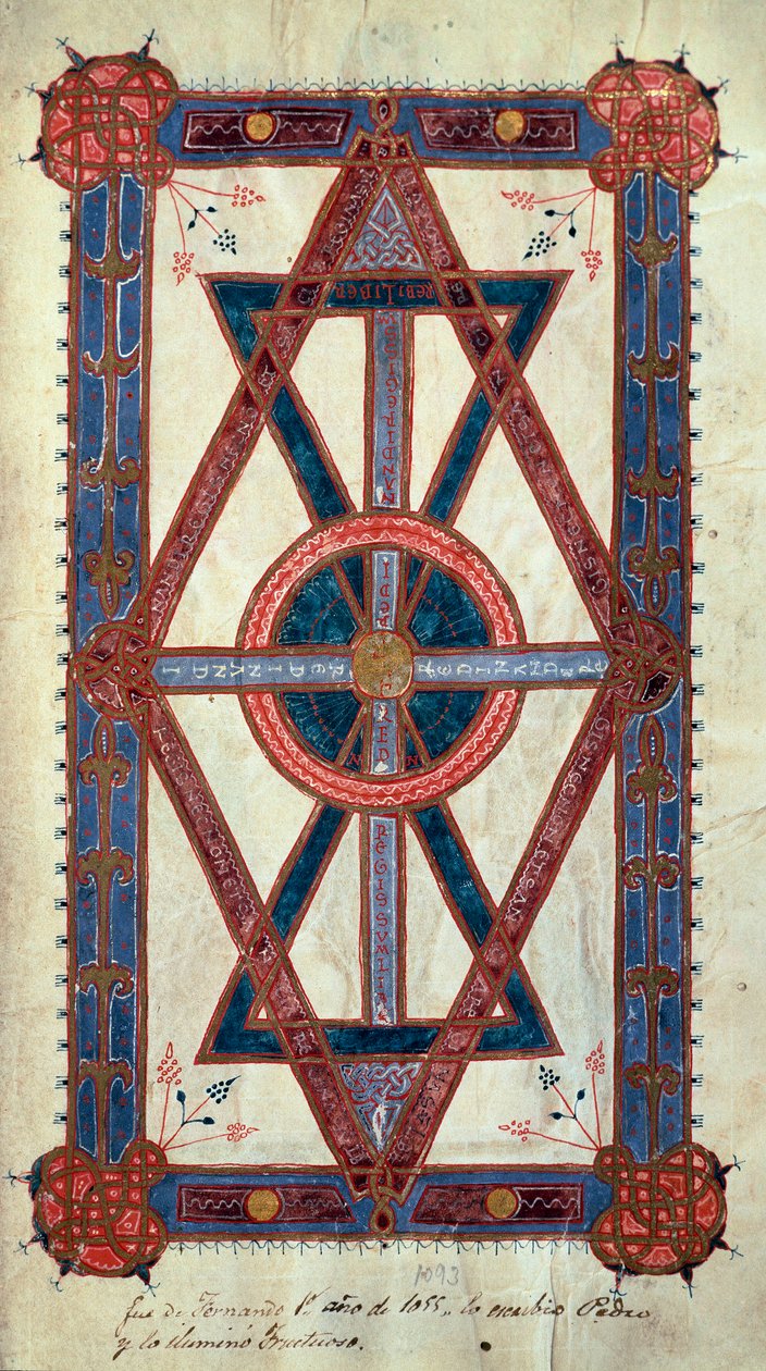 Symbolisk representation av Kristus: "" Ego sum Alpha et Omega, primus et novissimus"" Sidan hämtad från Ferdinand I:s timbok (Fernando I av Leon och Kastilien). av Unknown artist
