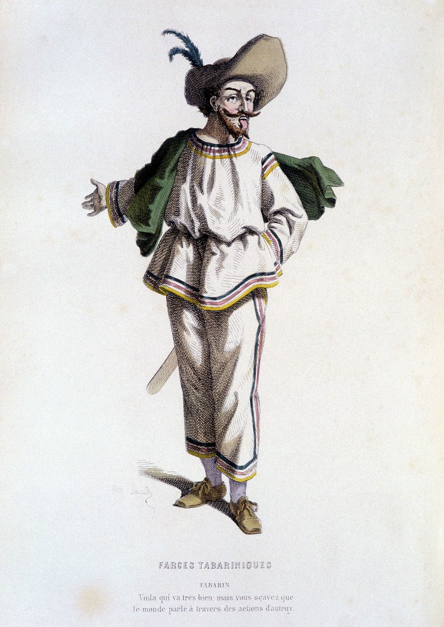 Tabarin, ""karaktär av Farces Tabariniques"" (av Tabarin 1622), i ""Fransk teater på 1500- och 1600-talet, före Moliere"" av Edouard Fournier. av Unknown artist
