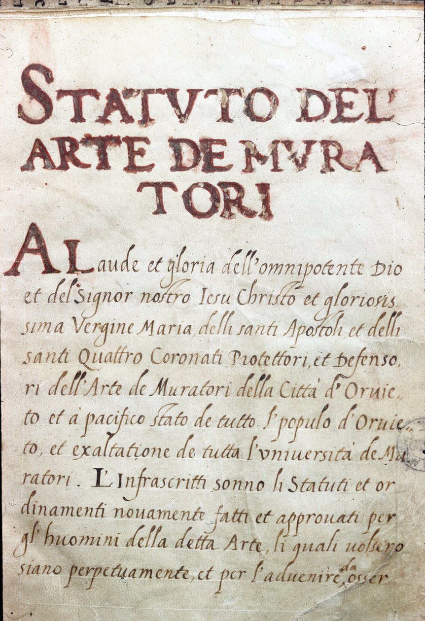 Table des corporations, status för macons i staden Orvieto, Italien av Unknown artist