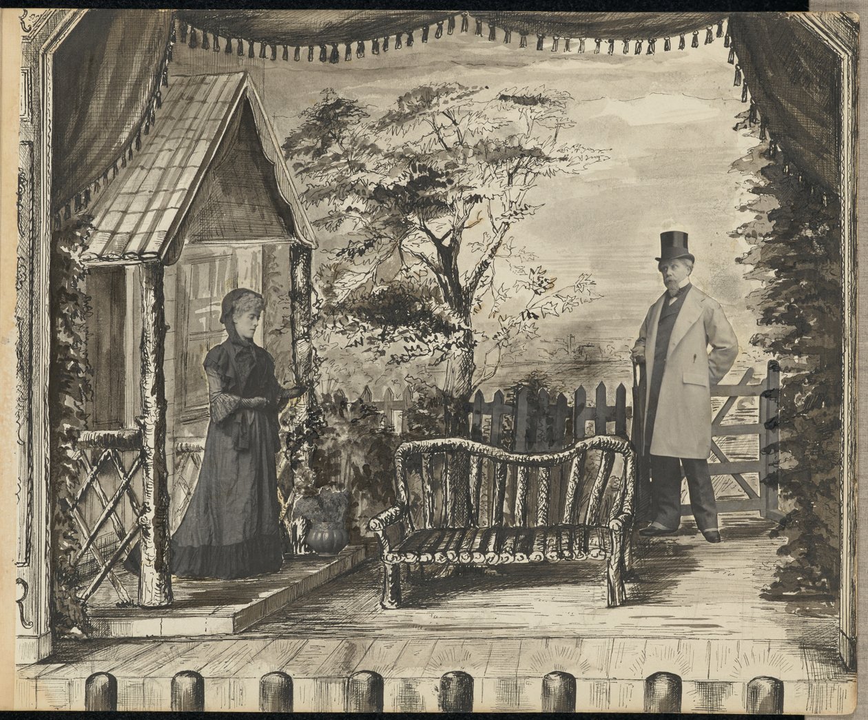 [Levande tablå av en man och en kvinna på en teaterscen] av Unknown artist