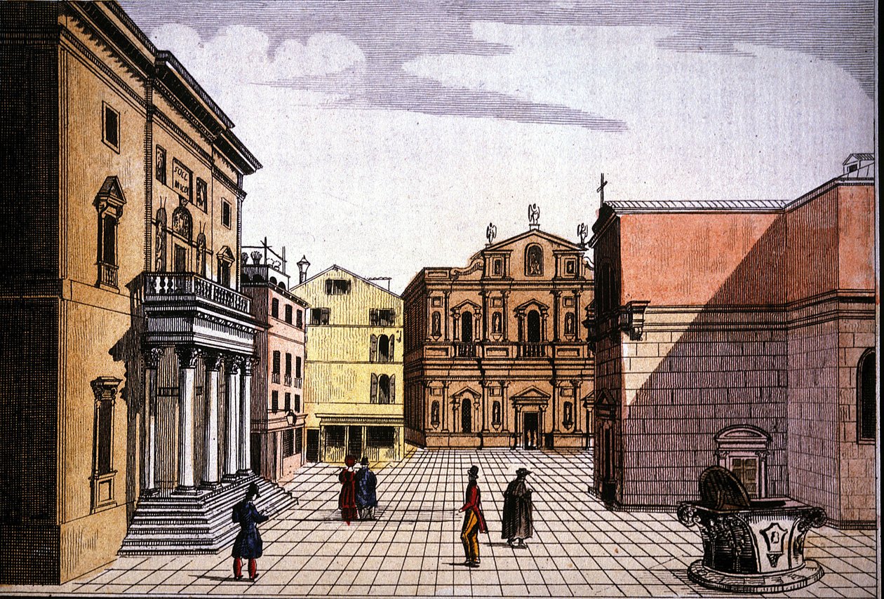 Teatro La Fenice (Fenix) (kolorerad gravyr) av Unknown artist
