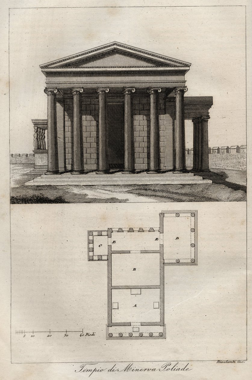 Temple of Athena Polias - Akropolis Aten - (Ancient Temple of Athena) - gravyr från "" Seder och traditioner för alla folk i universum. Det är historien om regeringen, om lagarna, om milisen, om alla nationers religion från de mest avlägsna tider och uppåt av Unknown artist