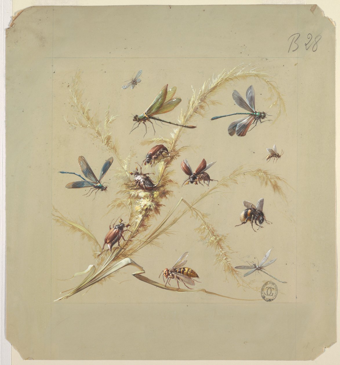 Textil- eller tapetdesign: Insekter av Unknown artist