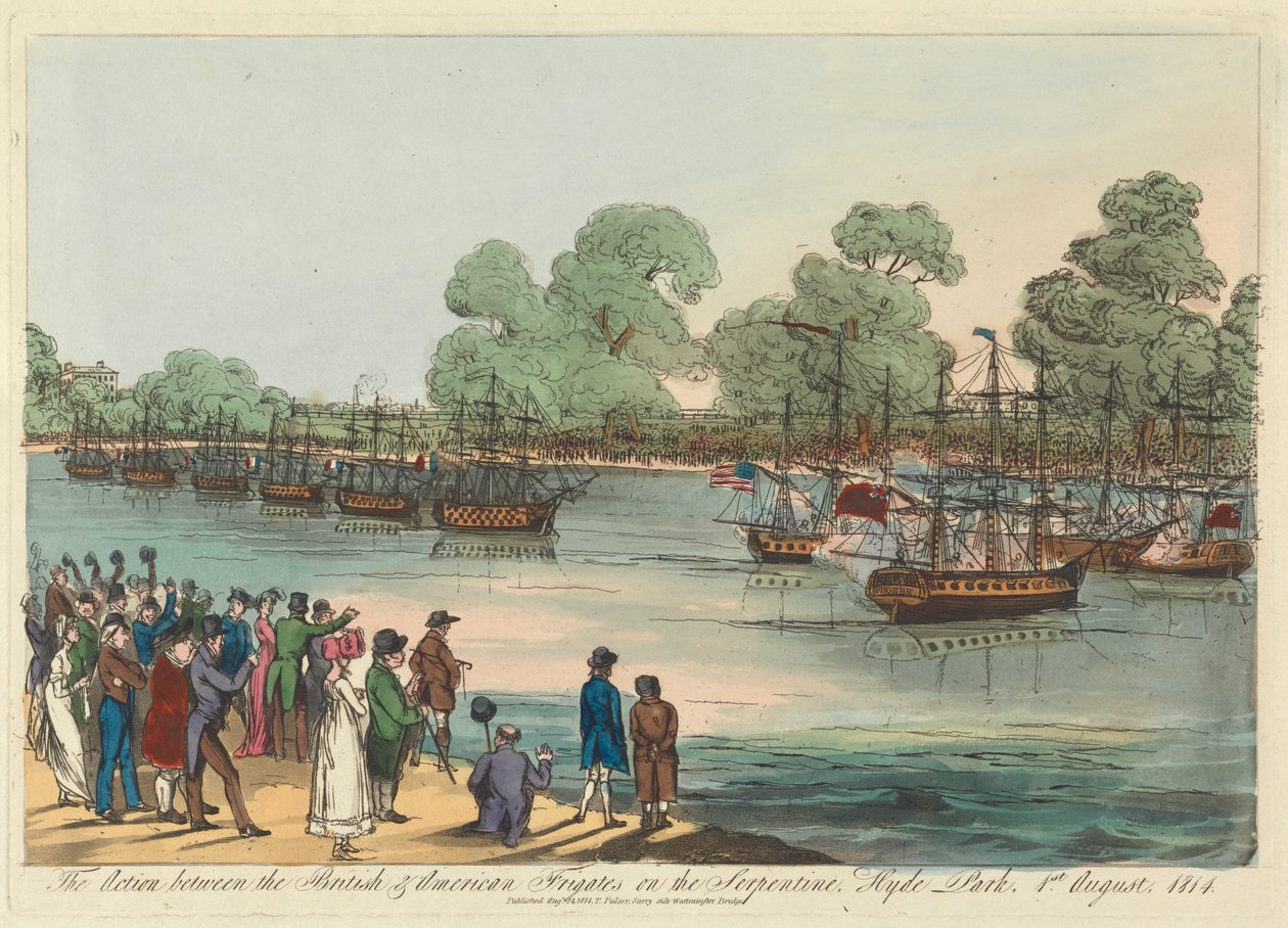 Handlingen mellan de brittiska och amerikanska fregaterna på Serpentinen, Hyde Park 1 augusti 1814 av Unknown artist
