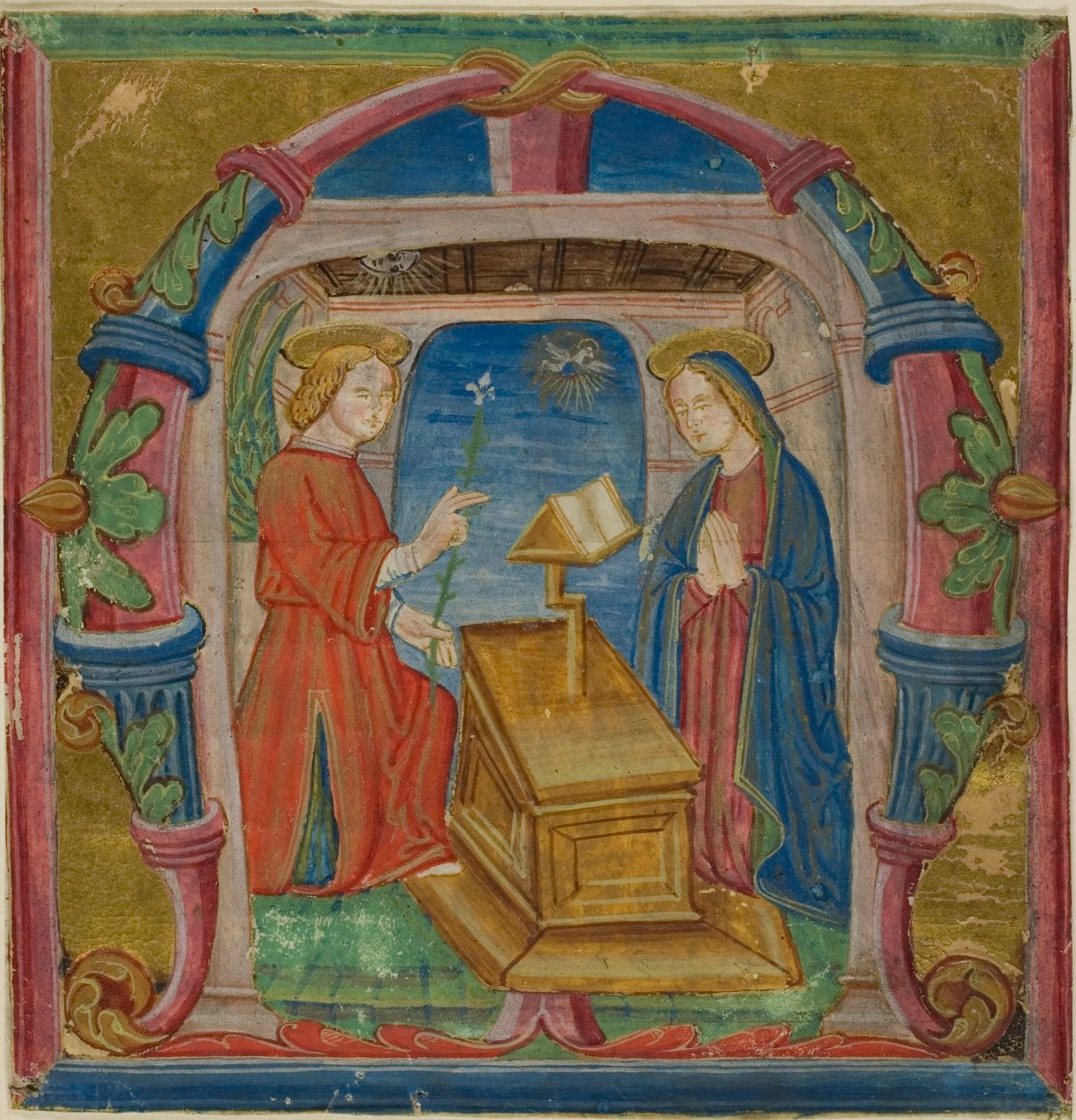 Bebådelsen i ett historiserat initialt "M" från en antifonarie av Unknown artist