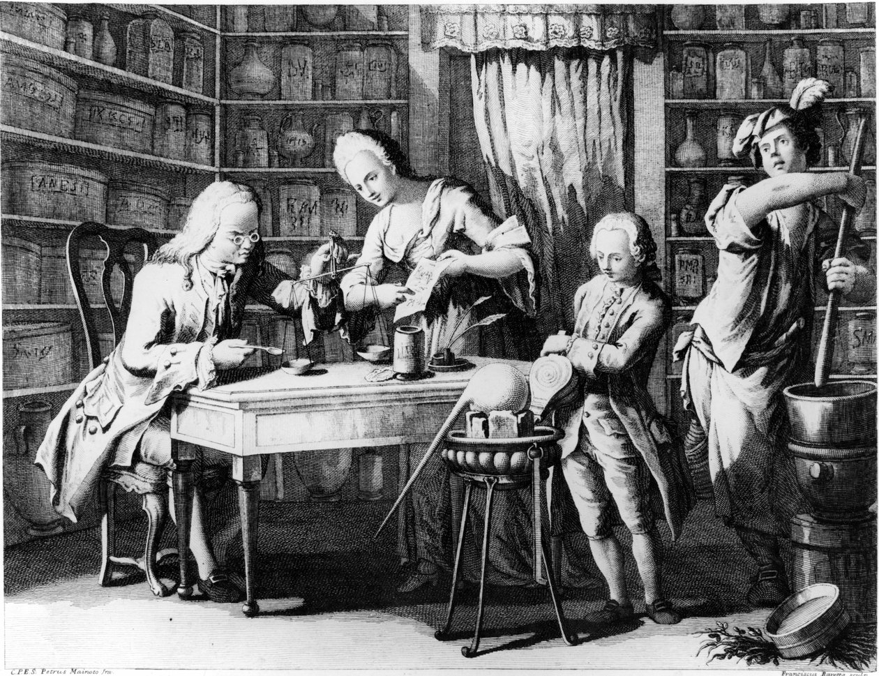 Apotekern. 1800-talsgravyr. av Unknown artist