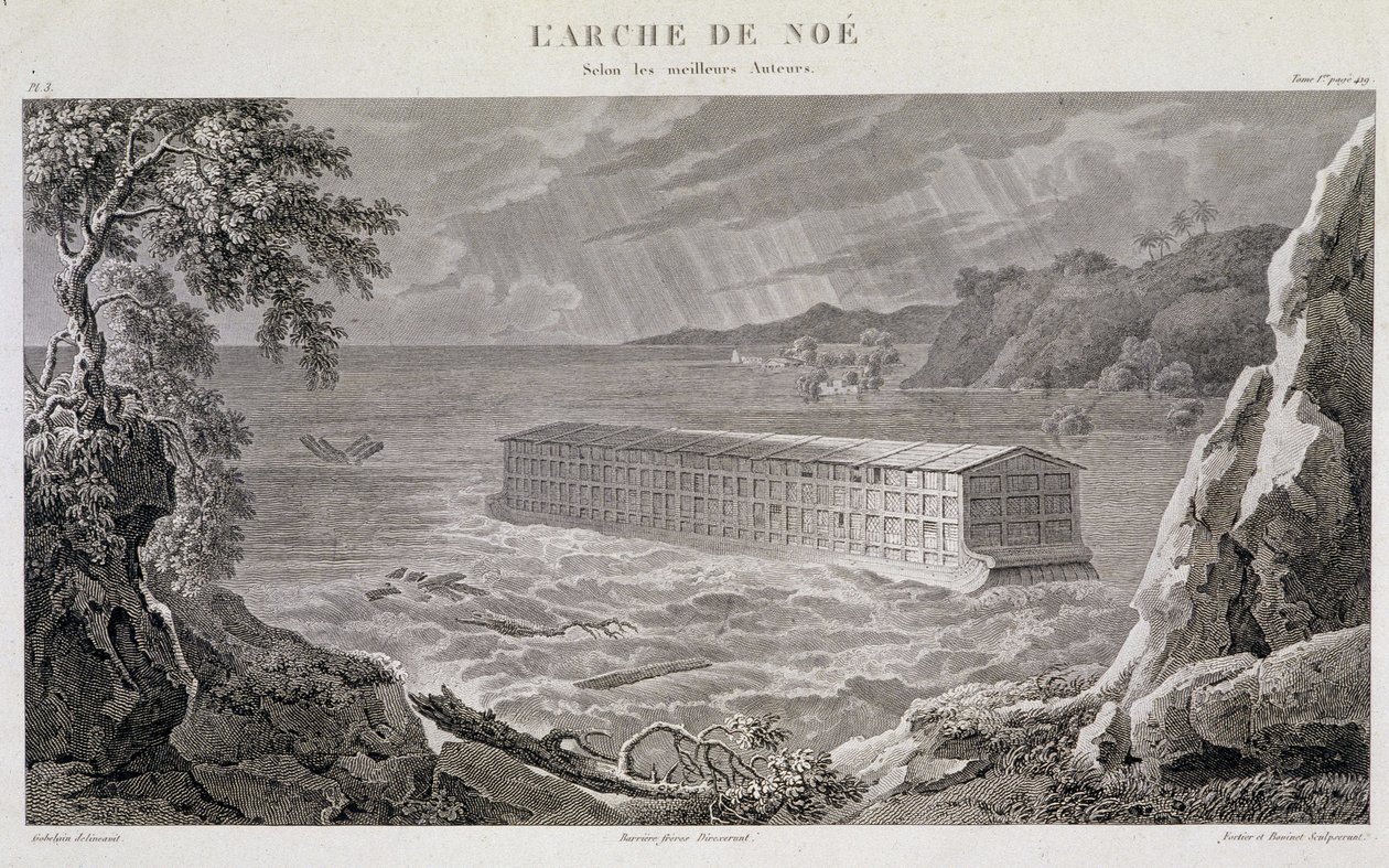 Bågen av Noe under syndafloden - gravyr av Fortier och Bovinet av Unknown artist
