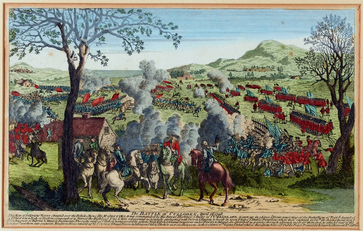 Slaget vid Culloden 16 april 1746. (gravyr, färglagd) av Unknown artist