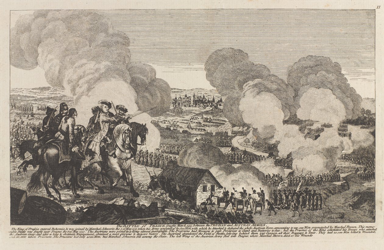 Slaget vid Prag, 6 maj 1757 (linjegravyr) av Unknown artist