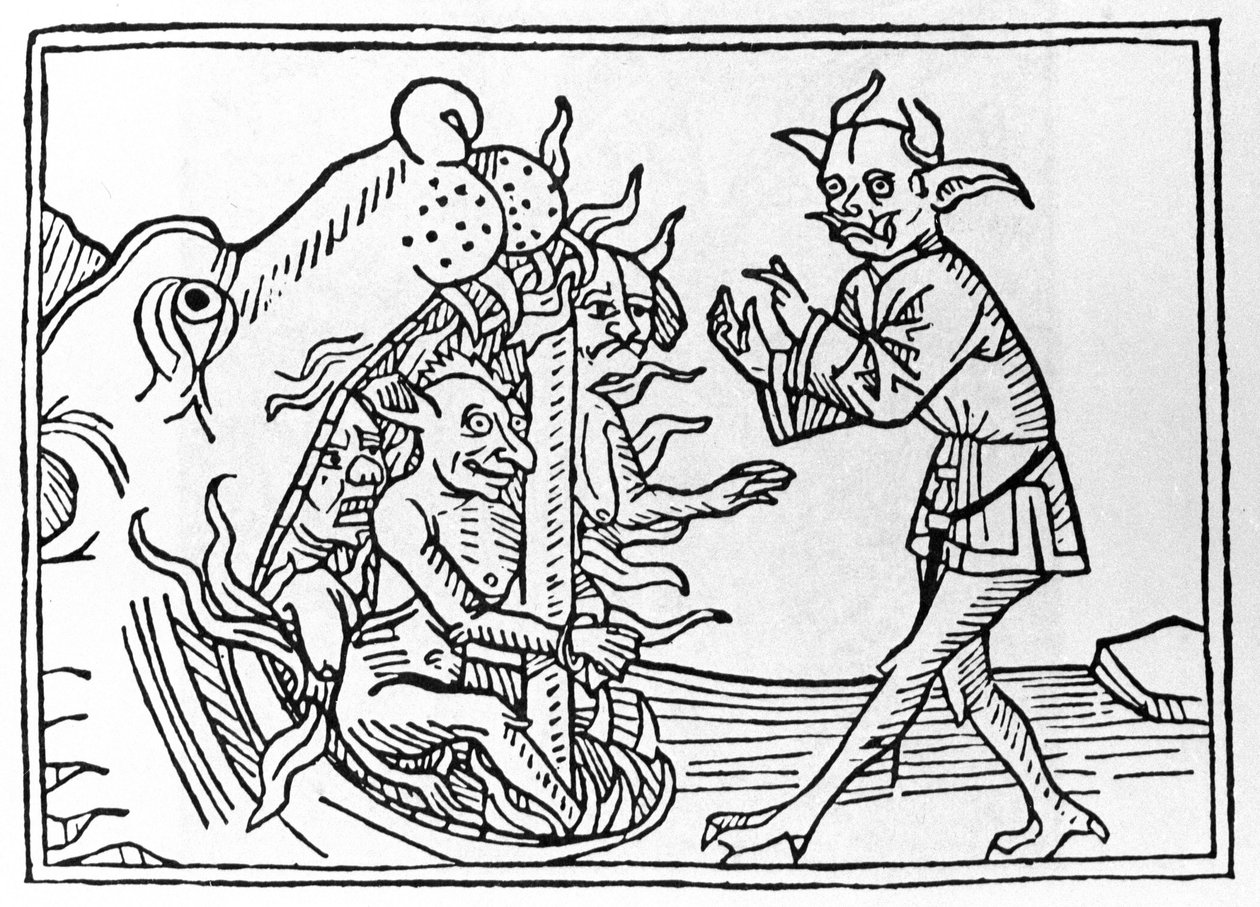 The Belial Proces: "The Belial Demon Returning to the Entrance of the Underworld"" Gravyr från "The Belial Proces" av Jacobus de Teramo (eller Palladino), Ausburg av Unknown artist