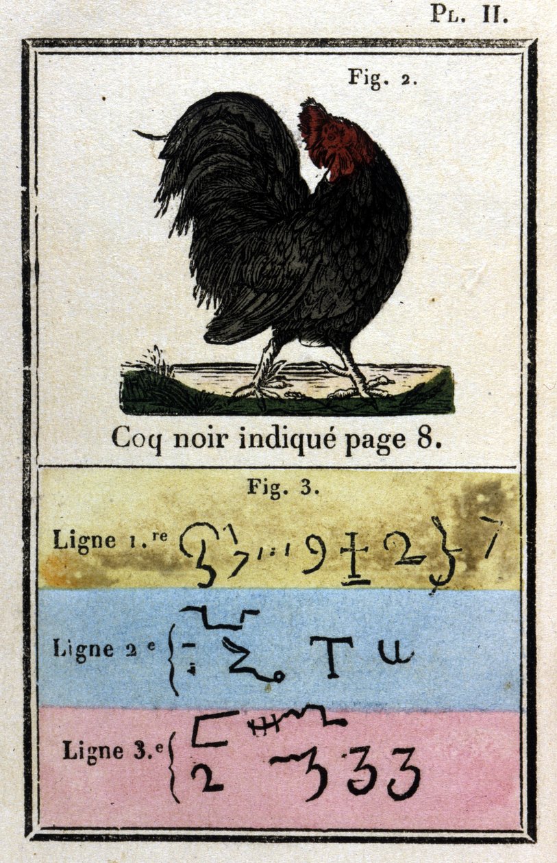 Den svarta tuppen. Påven Honorius Grimoire brukade tillkalla demoner. Ed. av 1760. av Unknown artist