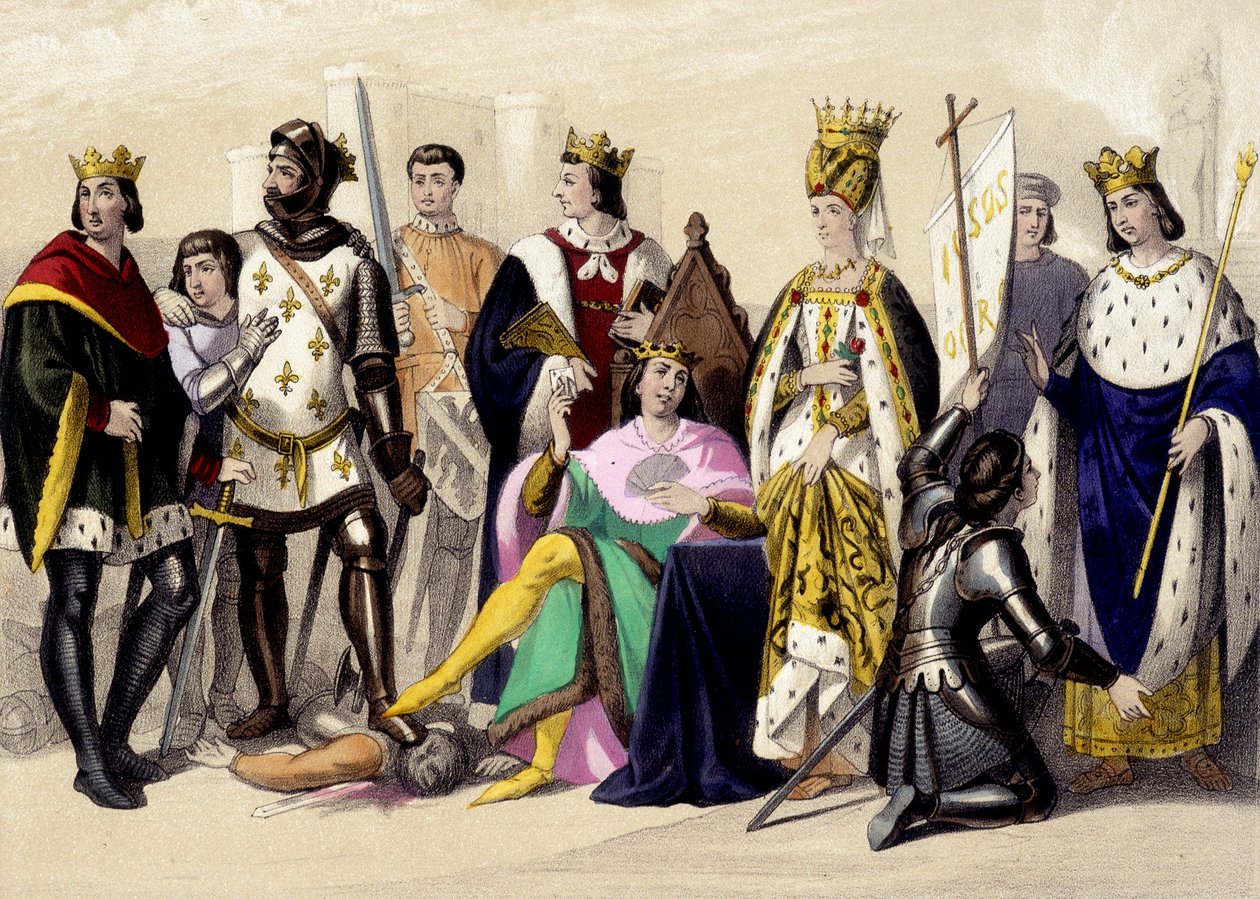Kapeterna från Valois från 1328 till 1422. Filip VI, Johannes II, Karl VI, Isabeau (Isabella, Elizabeth) av Bayern, Jeanne d