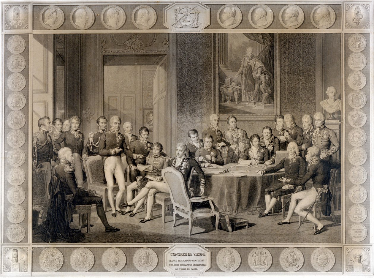 Wienkongressen. Wienkongressen 1815. Alexander I, tsar; H.R. Stewart, Castlereagh; Francois I, kejsare av Österrike; Fredrik Vilhelm III, kung av Preussen; Karl August, Prins av Hardenbergh; Wilhelm von Humboldt (William av Humboldt av Unknown artist