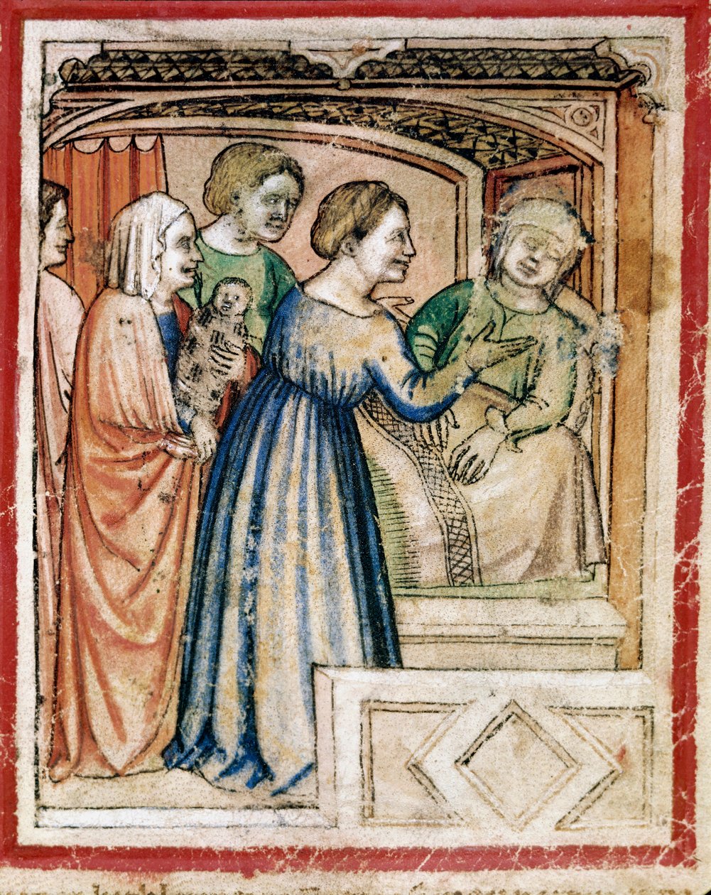 The Death of Rachel in Layers Miniature från Codex 212 (eller Padovano Codice eller Bible of Padua) 1390-1400 Rovigo, Accademia dei Concordi av Unknown artist