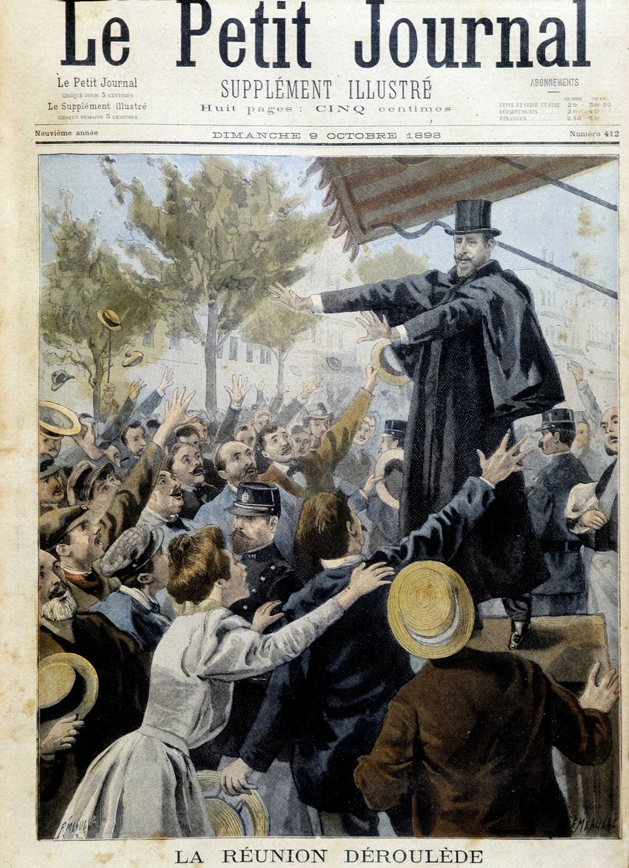 Derouledemötet. Tal av Paul Deroulede (1846-1914), en av grundarna av League of Patriotes - i "The Petity Journal" från oktober 1898 av Unknown artist