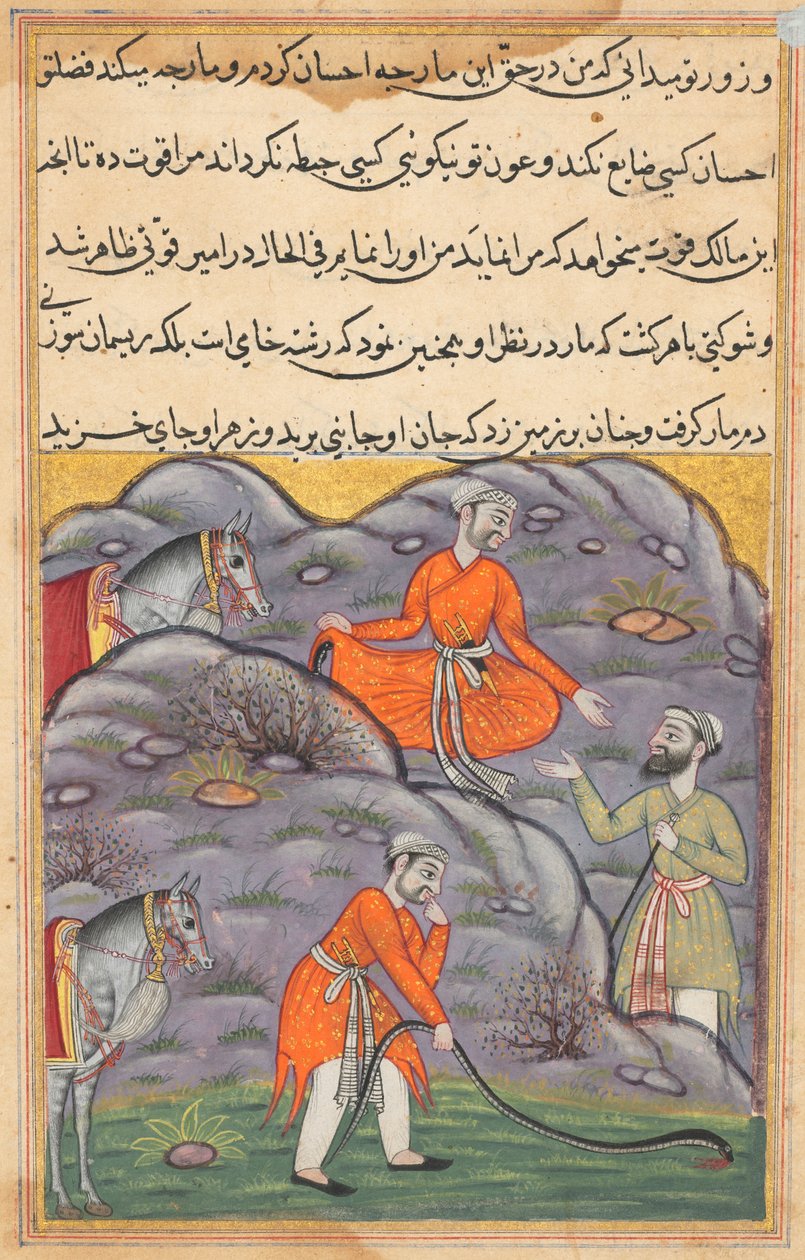 Emiren dödar ormen efter att ha gett den skydd, från en Tuti-nama (Berättelser om en papegoja): Forty-fifth Night av Unknown artist
