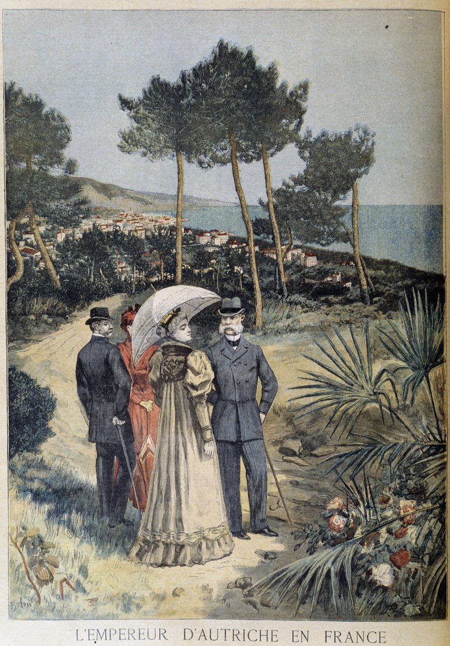 Kejsaren av Österrike i Frankrike (besök av det kejserliga paret Francis Joseph och Elisabeth av Österrike (Sissi) på den franska rivieran) - i Le Petite Journal du 19/03/1894 av Unknown artist