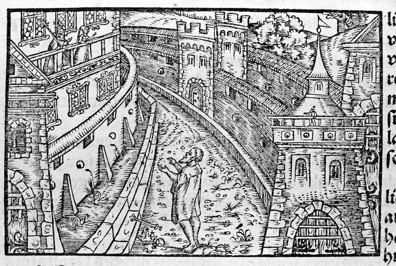 Den germanske kejsaren Henrik IV (1050 - 1106) i Canossa. Överst till vänster finns grevinnan Mathilde av Canossa (eller grevinnan Mathilde av Toscana) (1046 - 1115) och påven Gregoire VII (1015/20 - 1085) som hade tagit sin tillflykt till slottet. Enligt  av Unknown artist