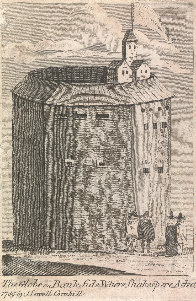 The Globe on Bank Side där Shakespeare agerade (publicerad av J. Serrell); sida 10 (volym två) av Unknown artist