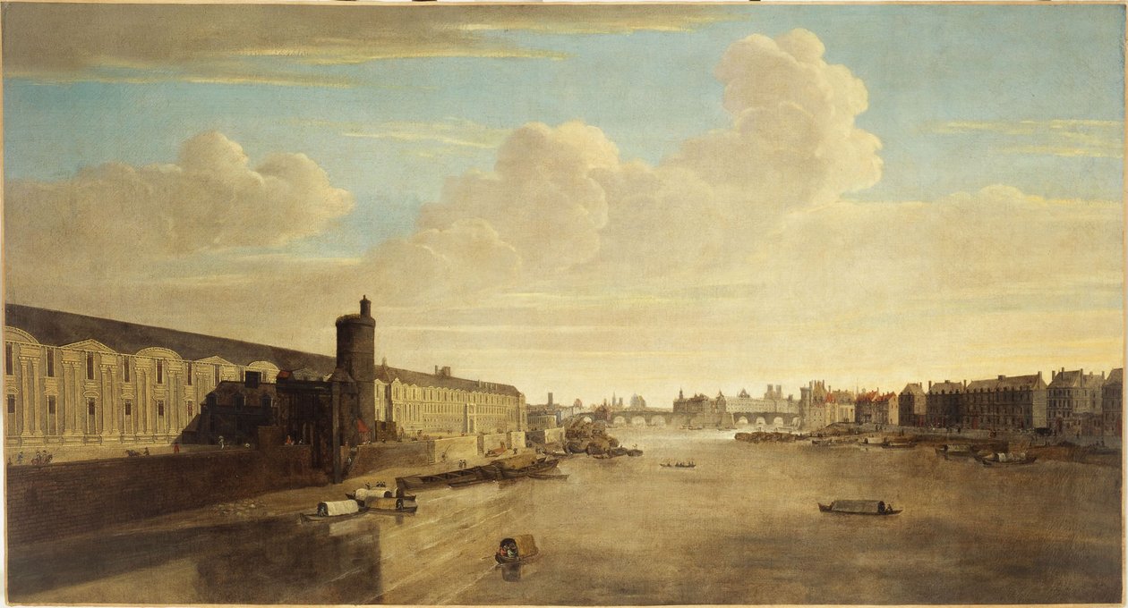 Grande Galerie du Louvre, med Porte Neuve, Pont-Neuf, Cité, Tour de Nesle och Quai Malaquais, ca 1640, nuvarande 1:a och 6:e arrondissementet, mellan 1635 och 1645 (olja på duk) av Unknown artist