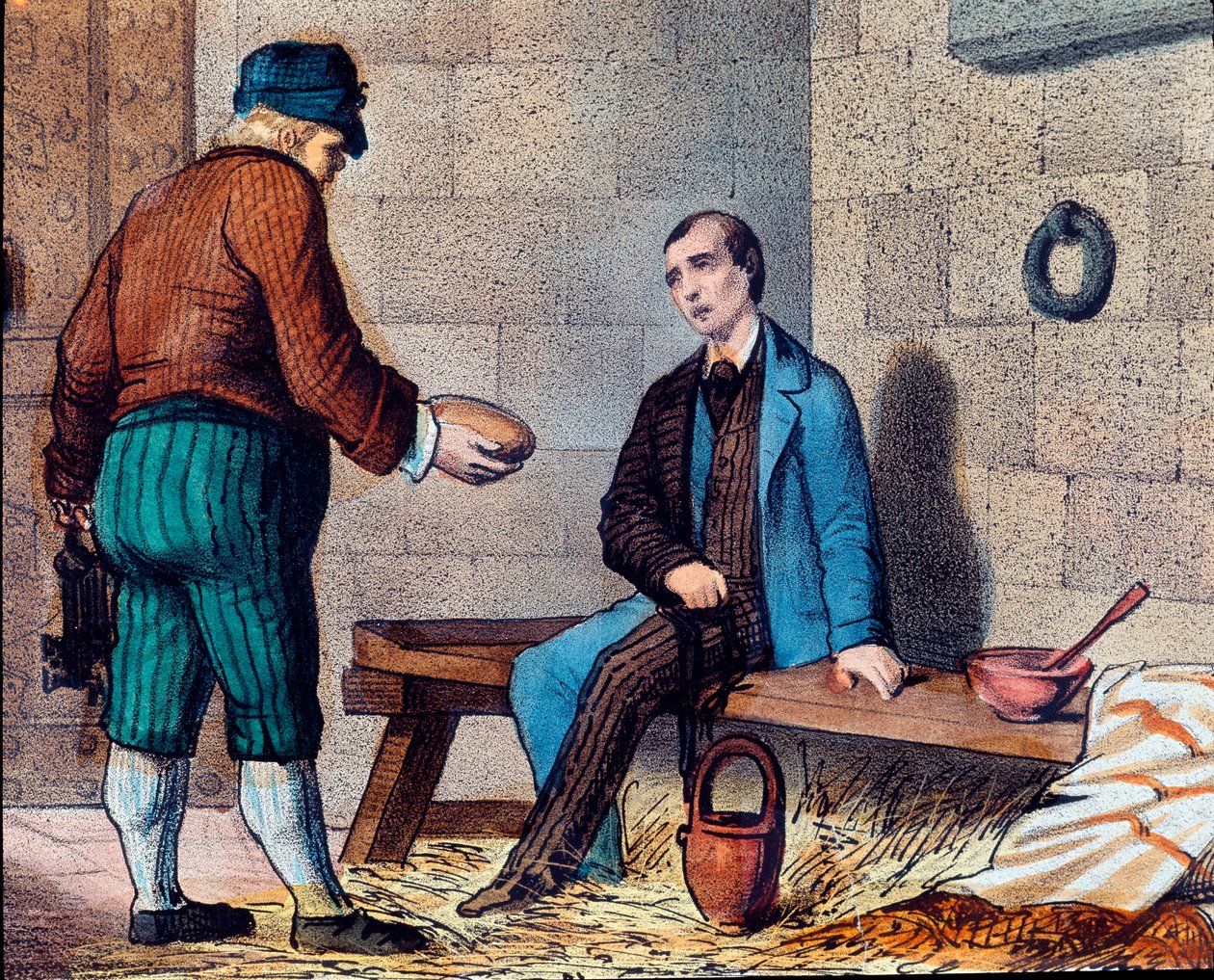 Den italienske patrioten Silvio Pellico (1798-1854), anklagar för karbonarism (carbonari) och omsluter fästningen Spielberg (Spilberk) i Mährens litografi på 1800-talet av Unknown artist