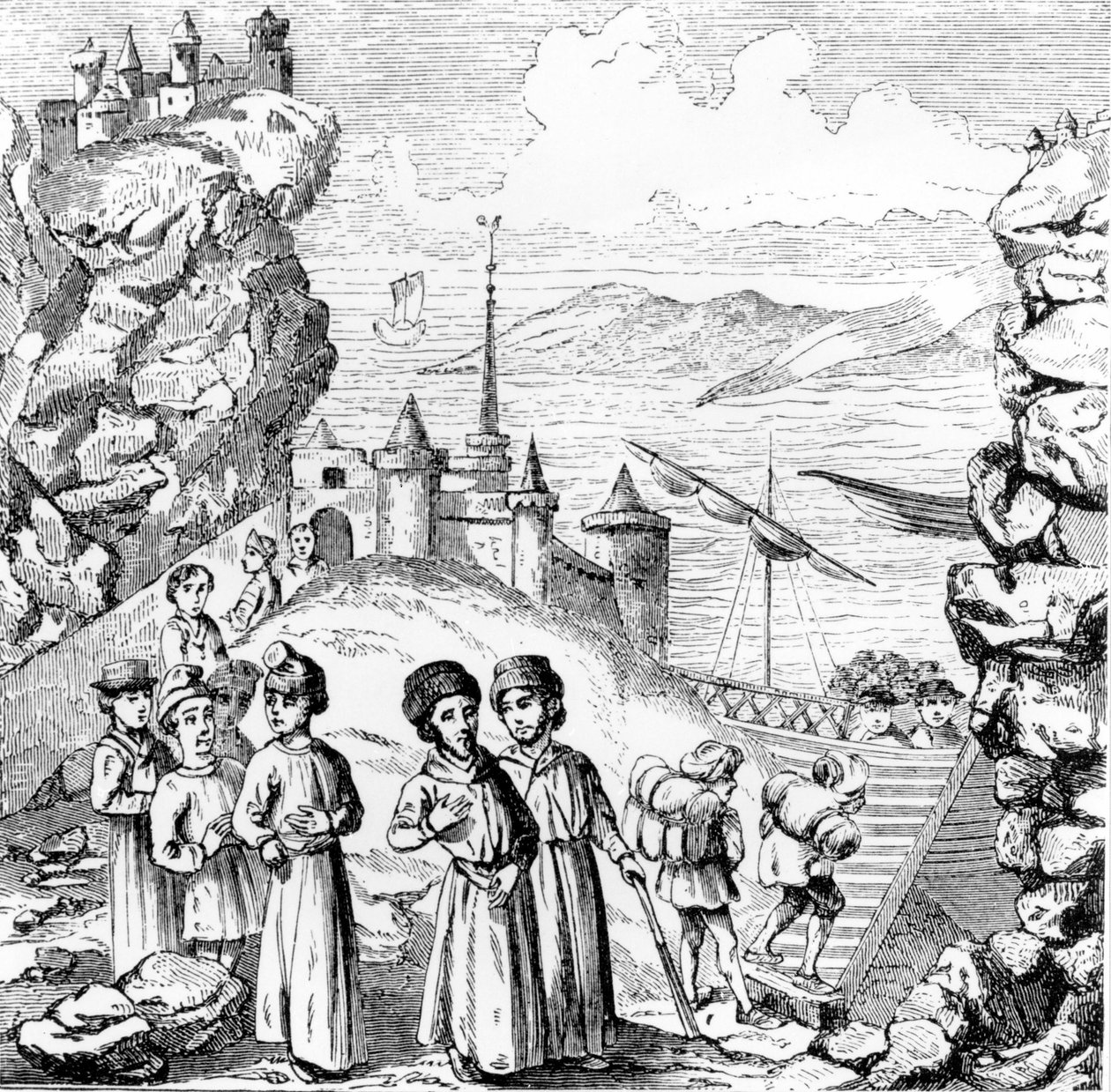 Judarna jagade från Spanien. Reproduktion av en gravyr från början av 1600-talet. av Unknown artist